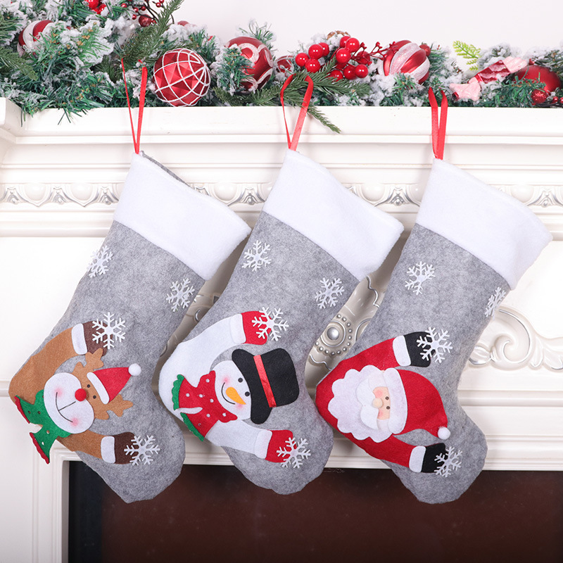 Borsa regalo grigia per calze di Natale con luci a LED