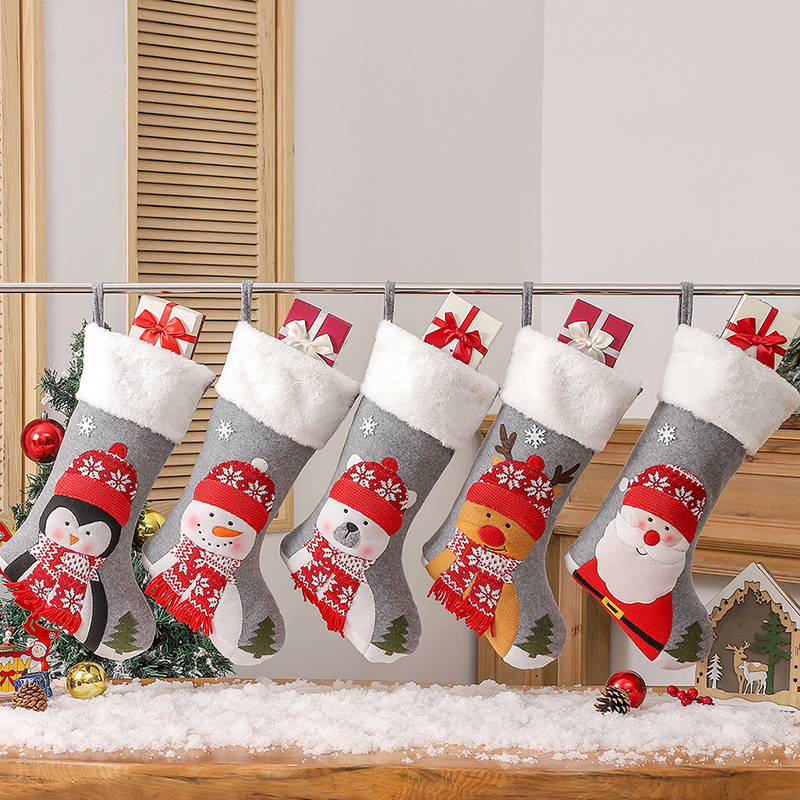 Classic Large Gray Christmas Stockings - Festive Character Design