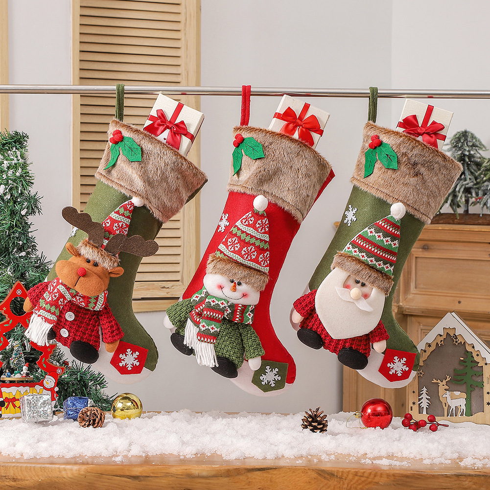 Calzini natalizi dei cartoni animati Sacchetti regalo con pupazzo di neve di Babbo Natale