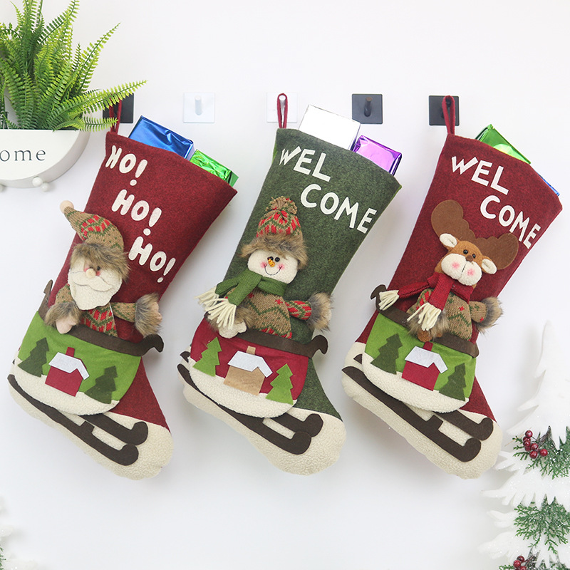 Büyük Noel Baba Kardan Adam Ren Geyiği Noel Çorabı - 18''
