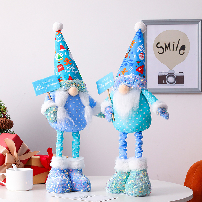 Poupée Gnome de Noël haut de gamme bleue 49 cm