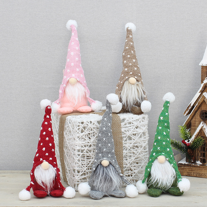 Weihnachtsgesichtslose Rudolf-Zwergpuppe, Strickmütze, Plüschball, stehender Zwerg
