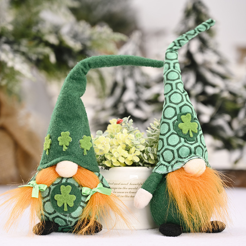 St Patrick Day Green Irish Gnome Handmade Plush Standing Figurine