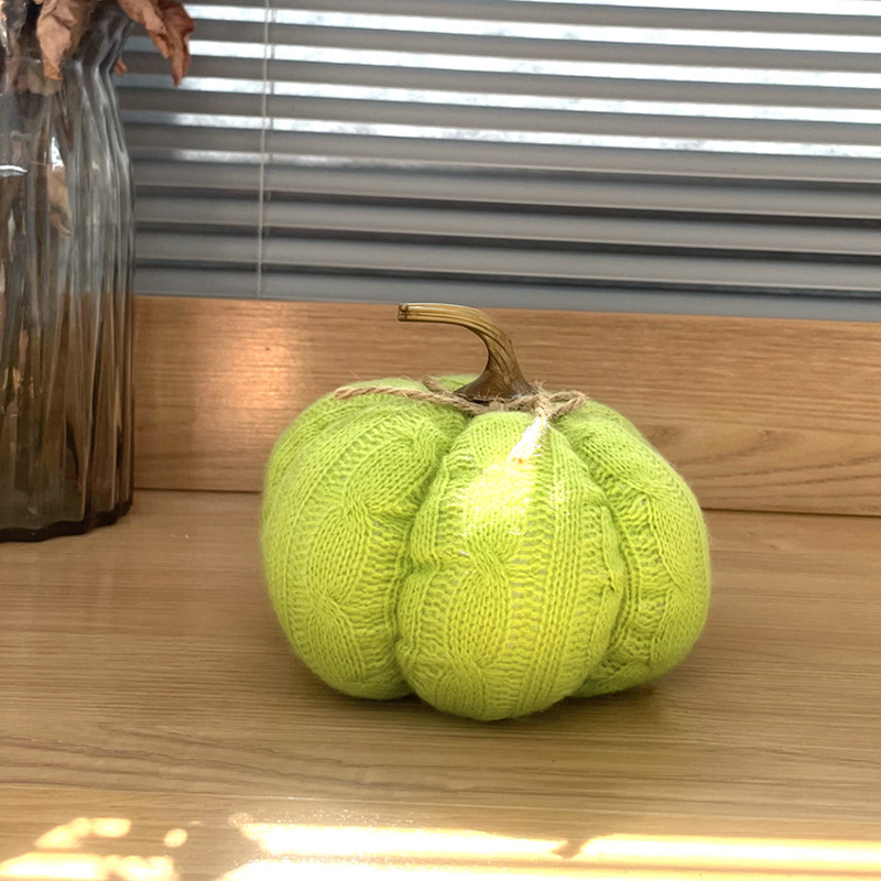 Artificial Green Knit Pumpkin Decor for Fall
