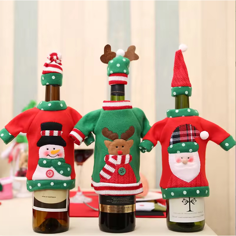 عيد الميلاد سانتا الرنة ثلج غطاء زجاجة النبيذ