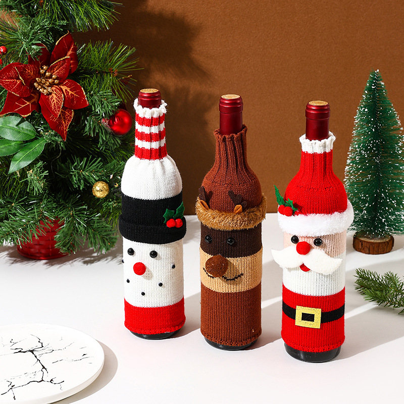 Christmas Wine Bags with Santa Snowman Deer Cartoon