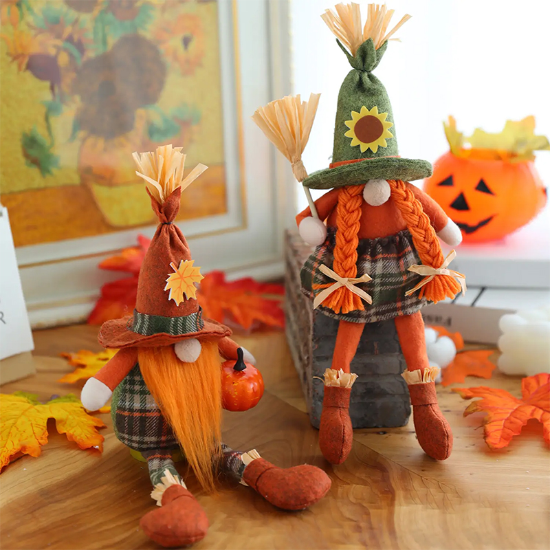 Thanksgiving Straw Stuffed Gnome Cute Couple Elf