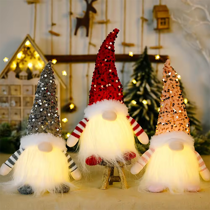 LED-glitter gezichtsloze kerstkabouter: kerstpop