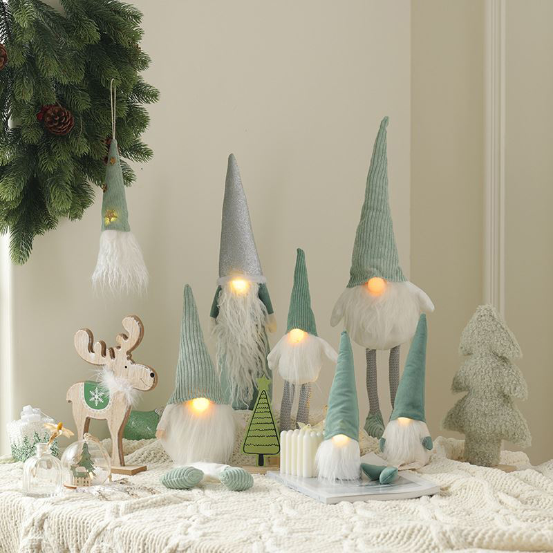 Nouvel ensemble de Gnomes en peluche de noël vert clair, décor de vacances festif
