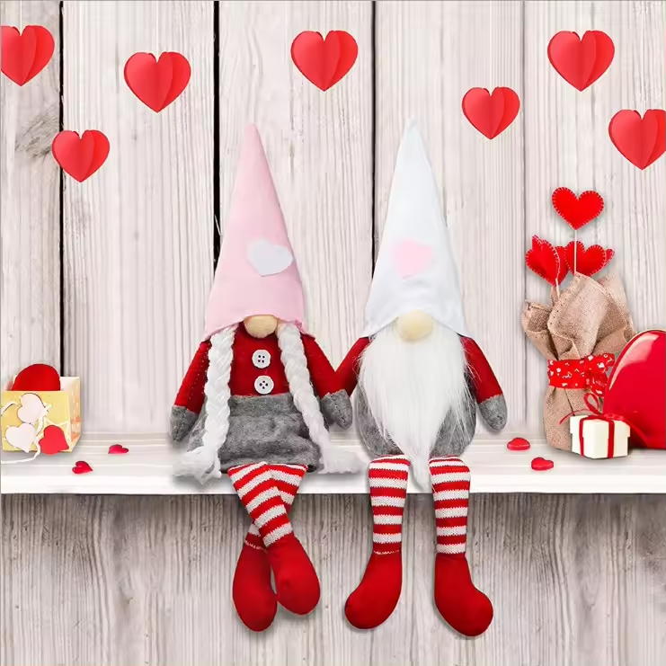 Boneka Mewah Pernikahan Gnome Romantis - Merah Muda