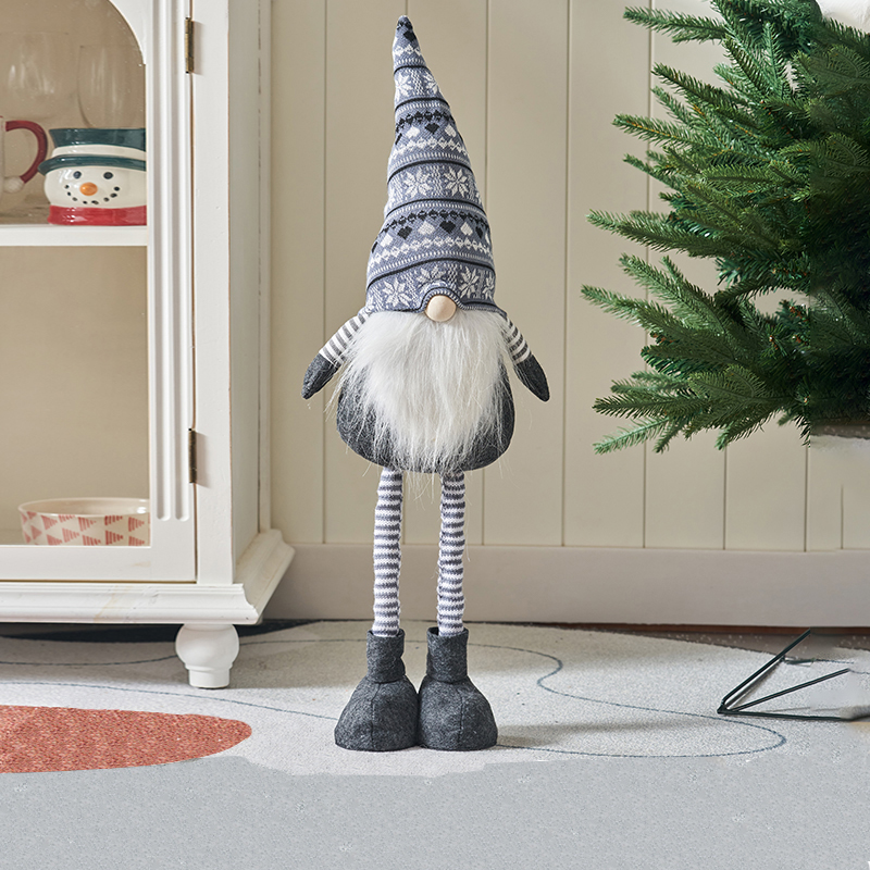 Peluche Gnome de Noël à jambe tendue - Poupée debout festive