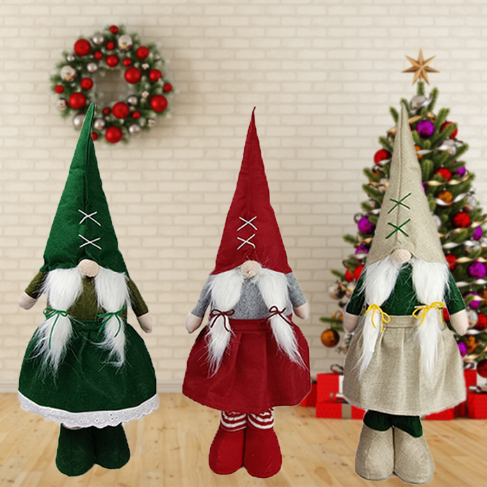 Weihnachtszwerg mit Stretchbeinen: Festliche gesichtslose Dekoration