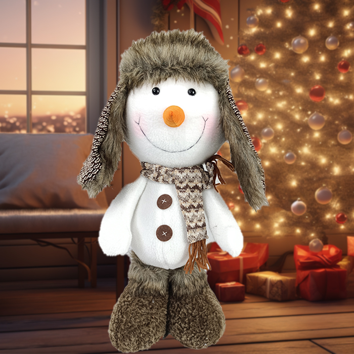Adorável ornamento de pelúcia de boneco de neve em pé