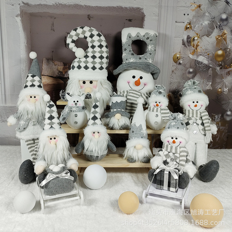Ensemble de poupées Père Noël et bonhomme de neige en peluche de Noël