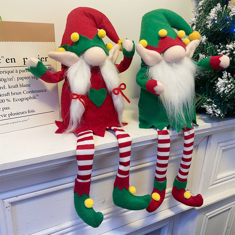 Gnome de Noël à longues oreilles avec jambes pendantes – Décoration de vacances festive