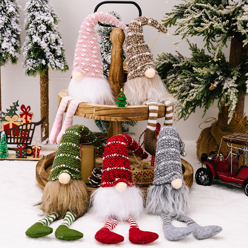 Gnomes de Noël en tricot rayé - Jolies poupées sans visage