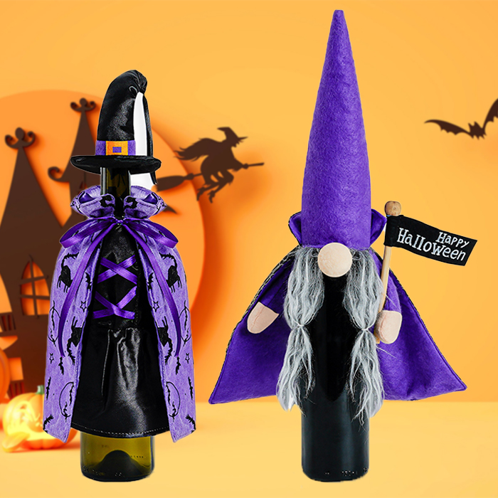 Sacs à bouteilles de vin en peluche Halloween Gnomes