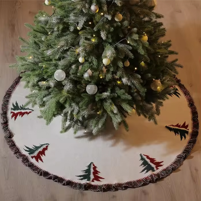 Falda rústica para árbol de Navidad con borlas tricolores de 48"