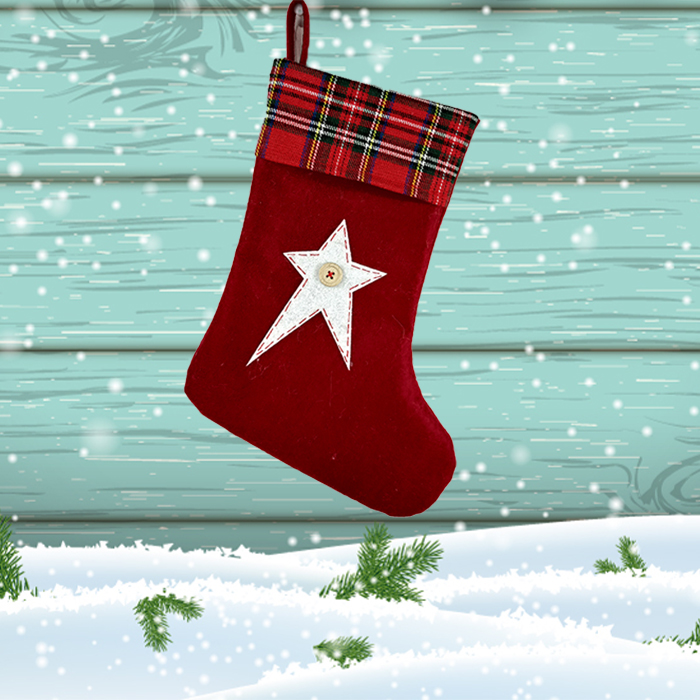 Calza natalizia scozzese rossa con pentagramma a forma personalizzata