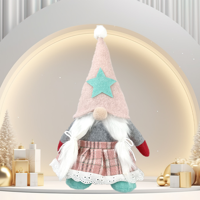Spersonalizowana jasnoróżowa świąteczna pluszowa dziewczynka gnom