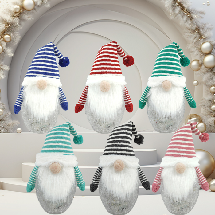 Striped Knit Christmas Gnome Candy Jar Decor