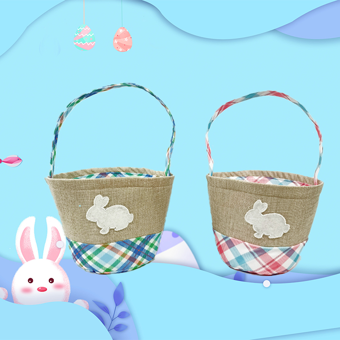 Custom Natural Linen Easter Basket with Bunny Design