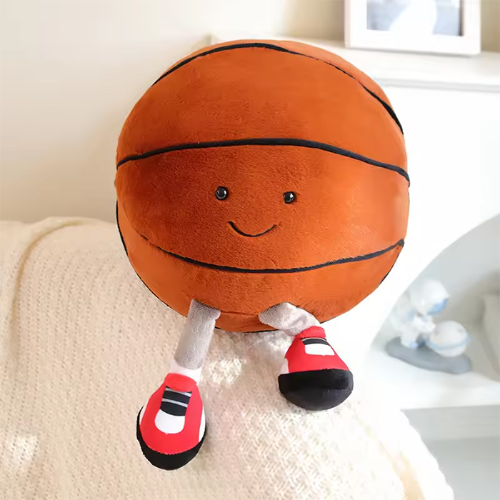 Cute Basketball Plush Toy & Football Stuffed Pillow Combo