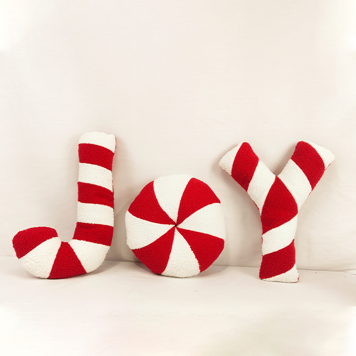 Personalized Christmas JOY Cane Red & White Stripe Throw Pillow