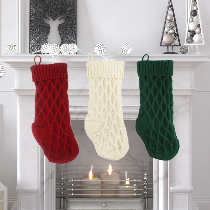 18" Cable Knit Pattern Christmas Gift Bags Hanging Stocking