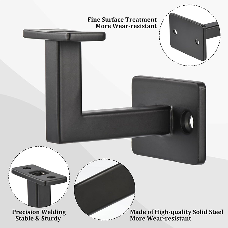 Black Fixed Swivel Hand Rail Brackets Adjustable Square Hand Rail Brackets for Staircase Stair (6pcs) (3)bco
