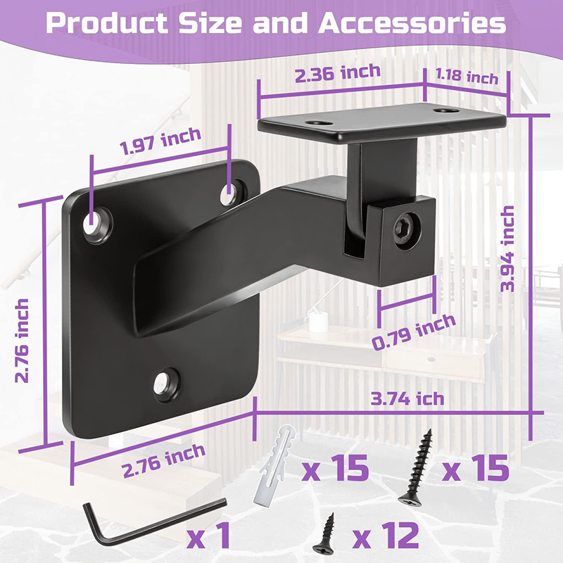 Adjustable Black Handrail Bracket for Indoor Stairs, DIY Wall Mounted Stair Railing Bracket, for Stairs, Corridors, Offices, Living Rooms (6)ipq