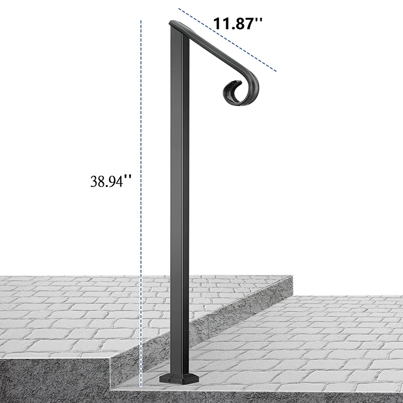 Single Post Handrail Black Wrought Iron Handrail 2 Step Handrail Fit for 1-2 Steps Steel Handrail with Installation Kit for Steps (4)a3a