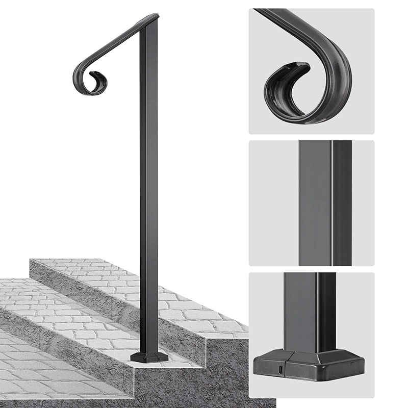 Single Post Handrail Black Wrought Iron Handrail 2 Step Handrail Fit for 1-2 Steps Steel Handrail with Installation Kit for Steps (9)nza