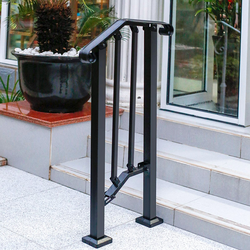 Adjustable Handrail, Handrail Picket #2 Fits 2 or 3 Steps, Mattle Wrought Iron Handrail, StairRail with Installation Kit Handrails for Outdoor Steps, Black (6)96w
