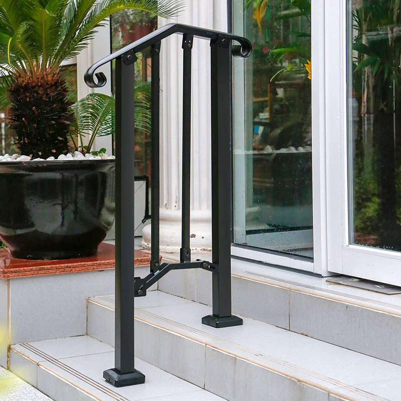 Adjustable Handrail, Handrail Picket #2 Fits 2 or 3 Steps, Mattle Wrought Iron Handrail, StairRail with Installation Kit Handrails for Outdoor Steps, Black (8)x8v
