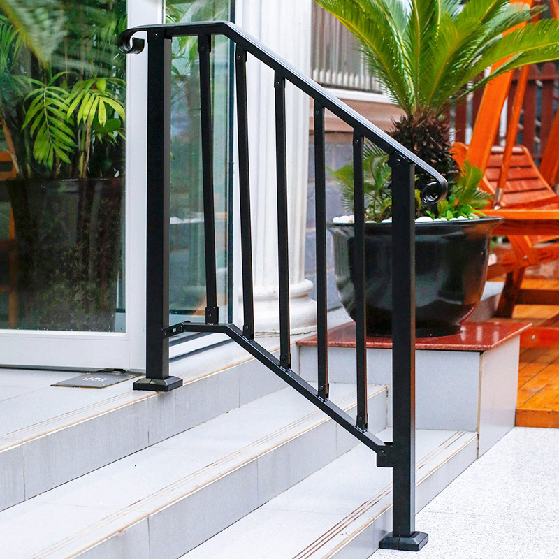 Adjustable Handrail, Handrail Picket #2 Fits 2 or 3 Steps, Mattle Wrought Iron Handrail, StairRail with Installation Kit Handrails for Outdoor Steps, Black (1)pq6