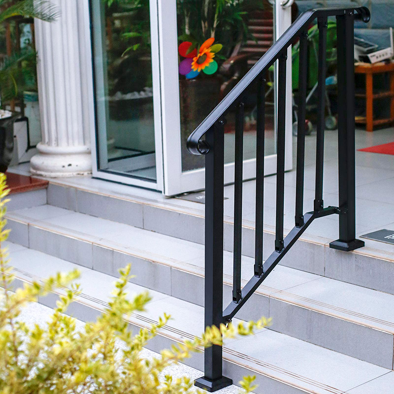 Adjustable Handrail, Handrail Picket #2 Fits 2 or 3 Steps, Mattle Wrought Iron Handrail, StairRail with Installation Kit Handrails for Outdoor Steps, Black (2)0da