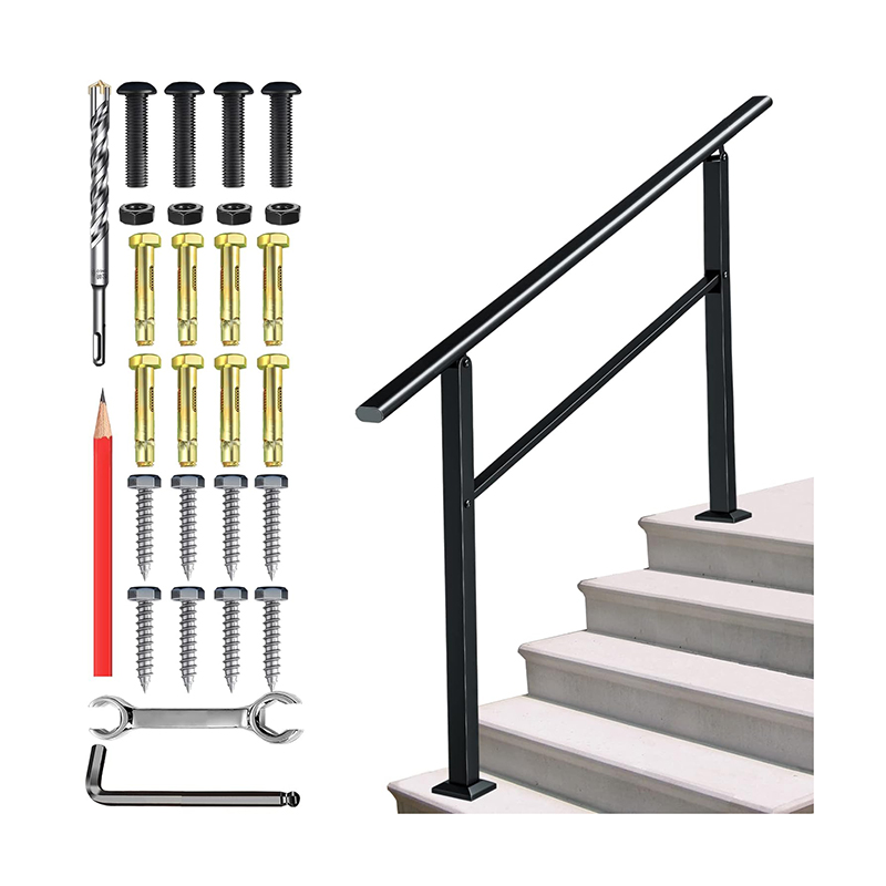 Outdoor Handrail 1 to 5 Steps Wrought Iron Metal Hand Rail Adjustable Porch Kit Railing Balustrades Brackets Stair Handrails
