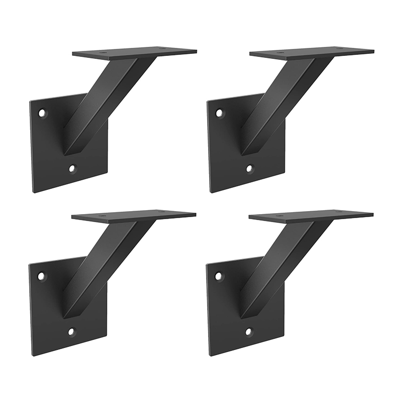 Handrail Bracket Heavy Duty Steel Stair Parts for Wall Mounted Staircase Railings Accessories Stairway Support Hardware for Wood Flat Square Railings. (Black, 4 Pack)