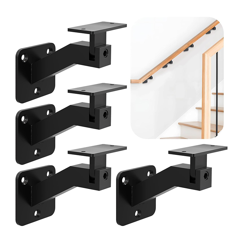 Adjustable Handrail Brackets for Indoor Stairs, 4 Pack Black Stair Railing Bracket for Staircase Stair, Swivel Hand Rail Brackets Banister Brackets for Stairs, Corridors, Offices, Living Rooms