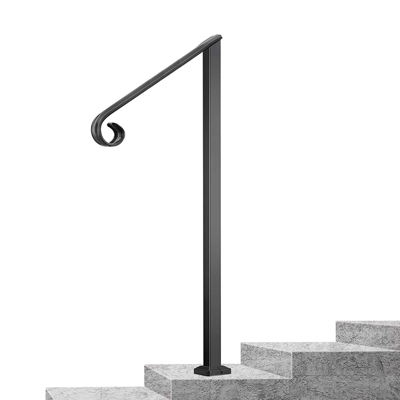 Single Post Handrail Black Wrought Iron Handrail 2 Step Handrail Fit for 1-2 Steps Steel Handrail with Installation Kit for Steps
