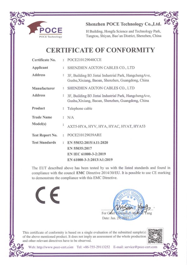 Telefonkabel CE-certifikat