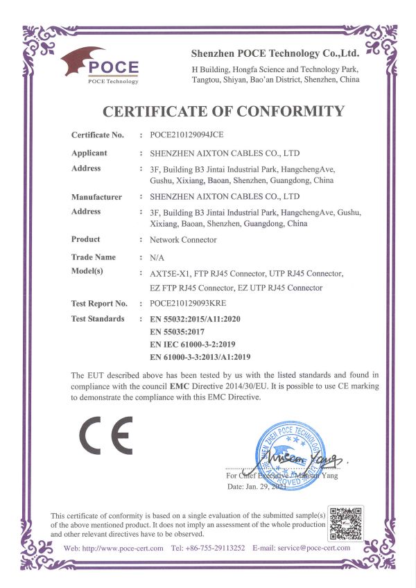 Rj45 Connector CE-certifikat