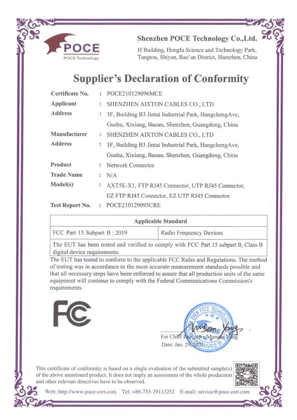 Rj45 Connector FCC-certifikat