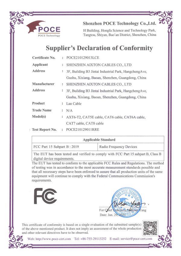 LAN-kabel FCC-certifikat