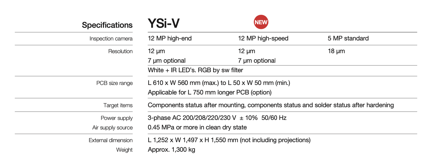 YSI-V Specifications