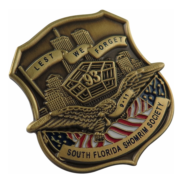 ການອອກແບບ 3D Bronze US Security Badge Enamel Pins