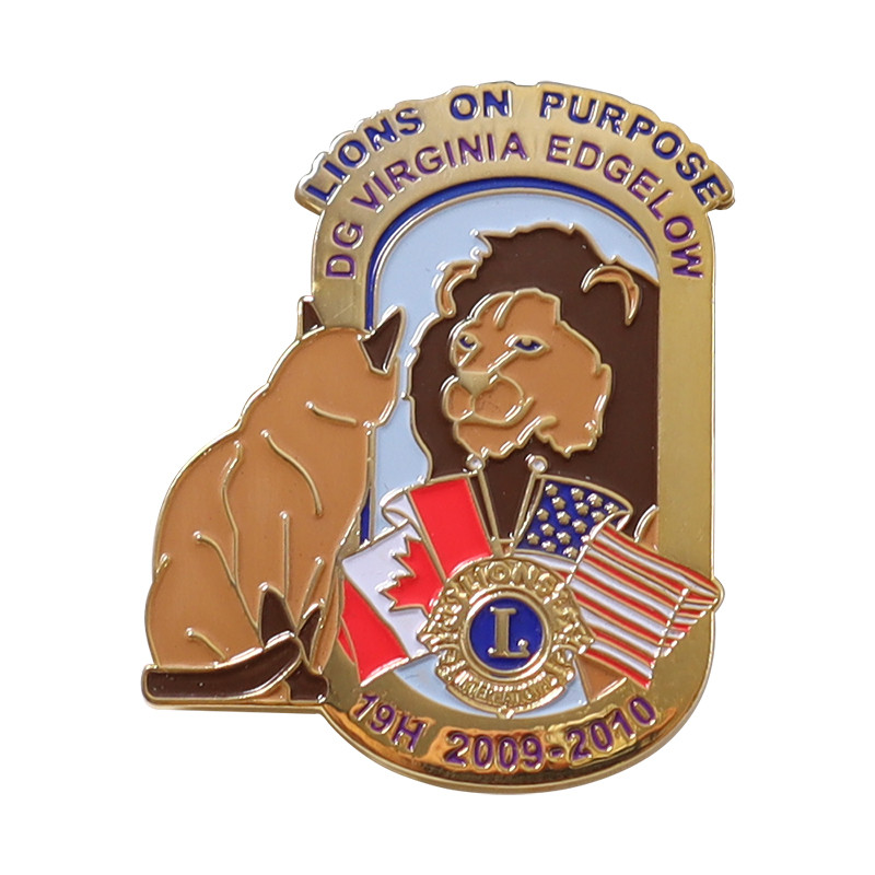OEM ออกแบบป้ายโลหะธง Lion Club Pin Badge