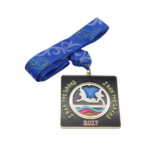 डोरीको साथ स्क्वायर राउन्ड स्पिनिङ स्मारिका पदक