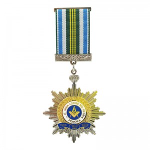 रिबनसह सैन्य पदक सुवर्ण निकेल प्लेटिंग